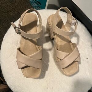 Altar'd State Cream Wedges with Crisscross Straps